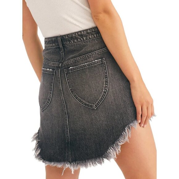 NWT Free People muted black wash denim distressed statement hem jean mini skirt - Picture 13 of 16